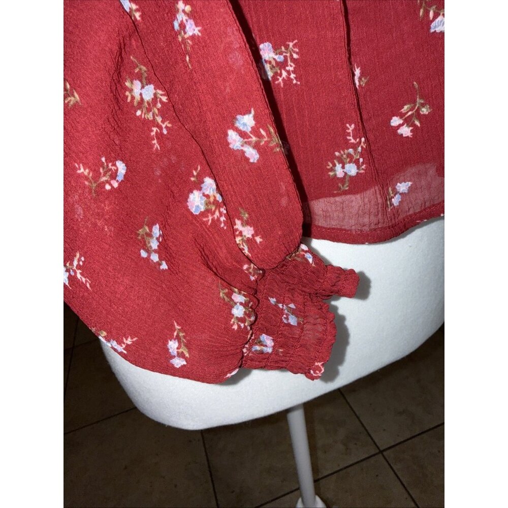 American Eagle Puff Sleeve Top Blouse Floral Ditsy Baby Doll Boho Smocked Size S - Picture 8 of 9